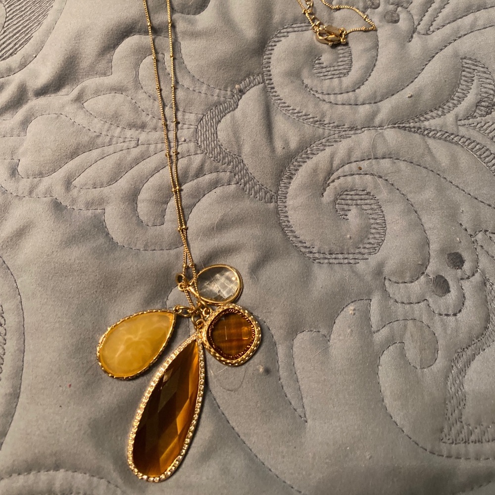 Long tri tone stone necklace